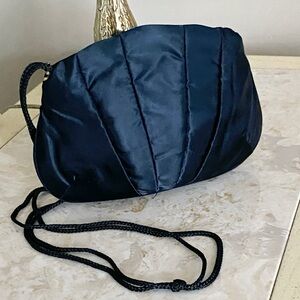 Vintage 80s Black Satin Evening Bag Flex Frame Shoulder Purse
